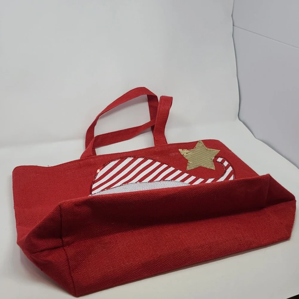 Hobby Lobby Santa Christmas Tote Bag Red Burlap‎ Sequin Large Holiday